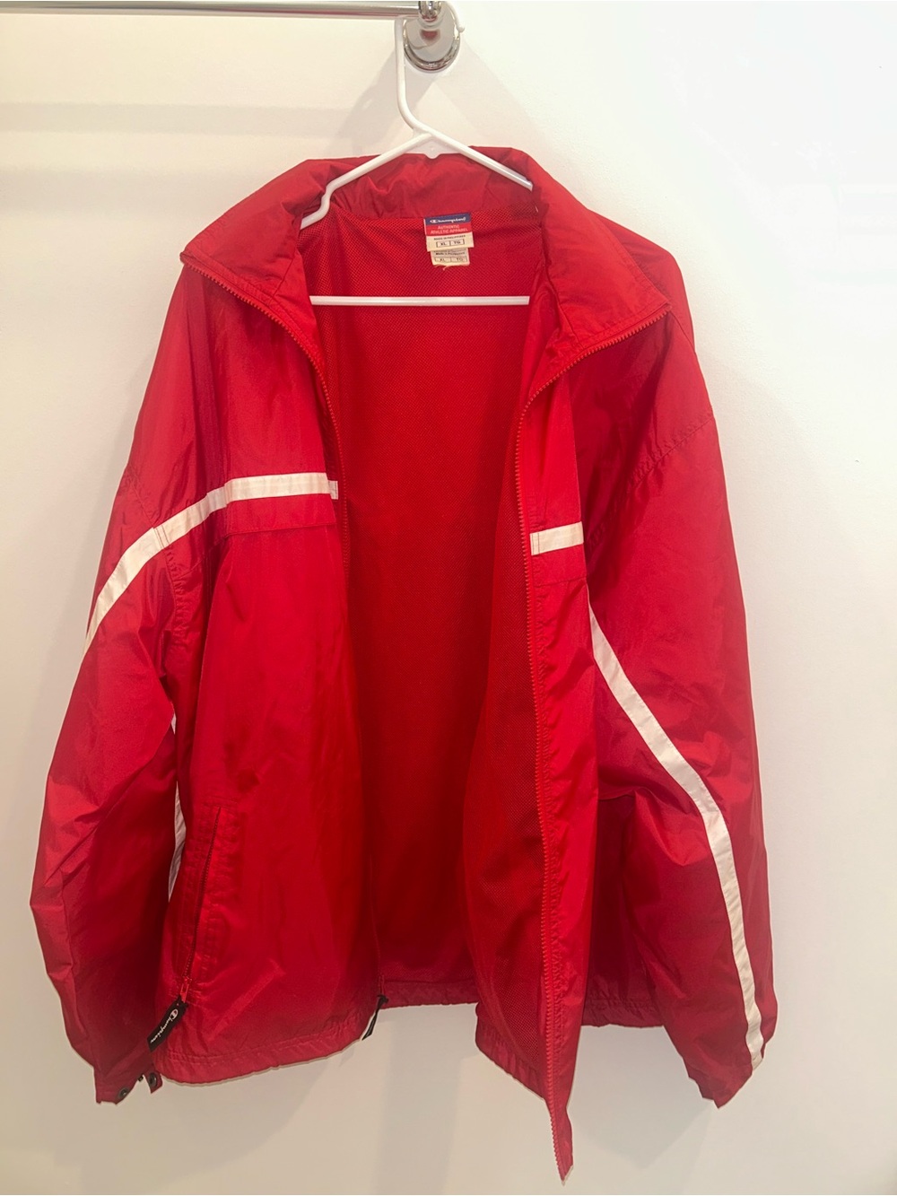 Champion Red Windbreaker Jacket with White Stripes